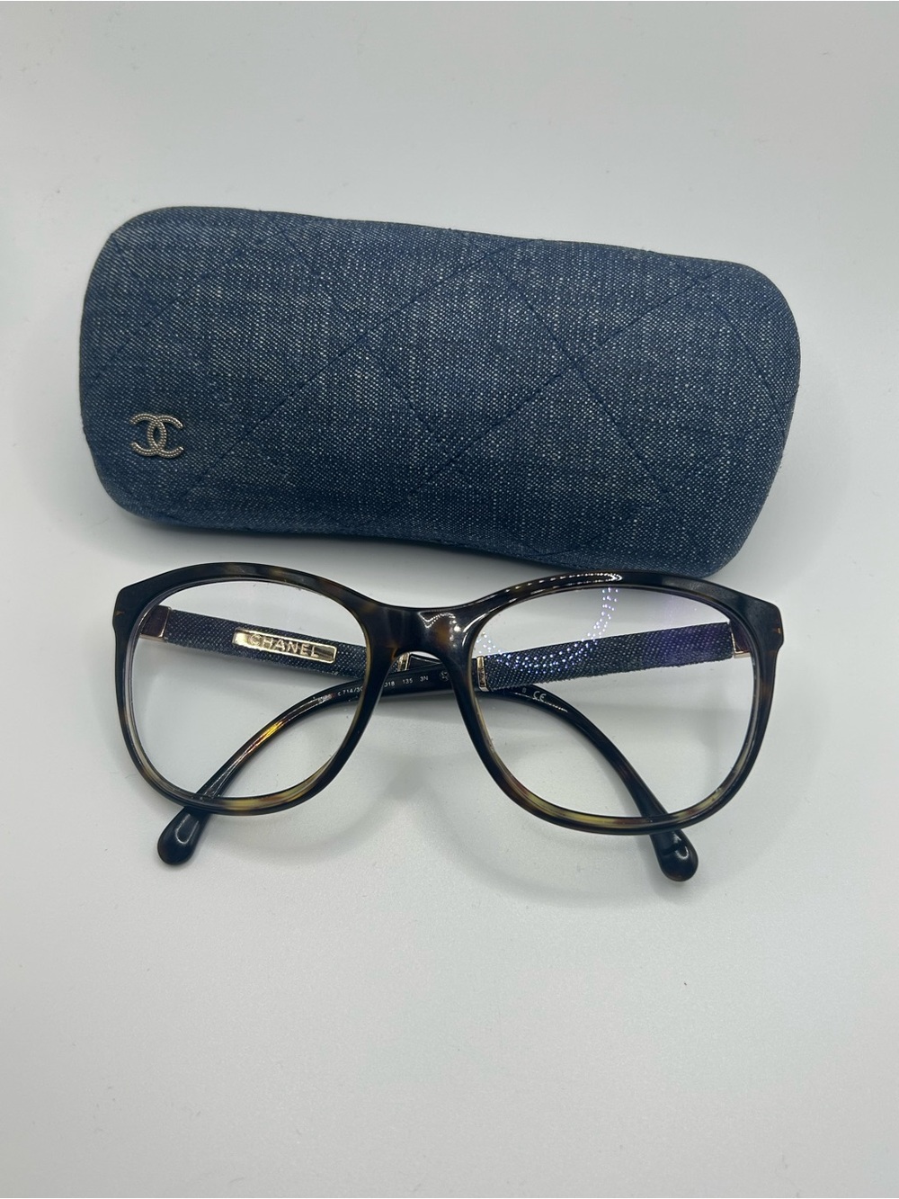 Chanel 5185 c.714/3G Brown Denim Cat Eye Frames 55-18 135 Italy